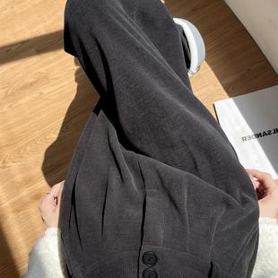 灯芯绒裤 灰色西装 2025新款 女秋冬季 子休闲加绒加厚雪尼尔阔腿 裤