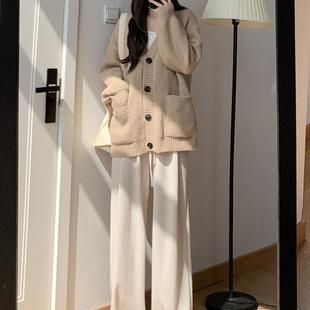 灰色糯米裤 加绒高腰直筒垂感慵懒秋冬宽松阔腿 女春秋2025年新款