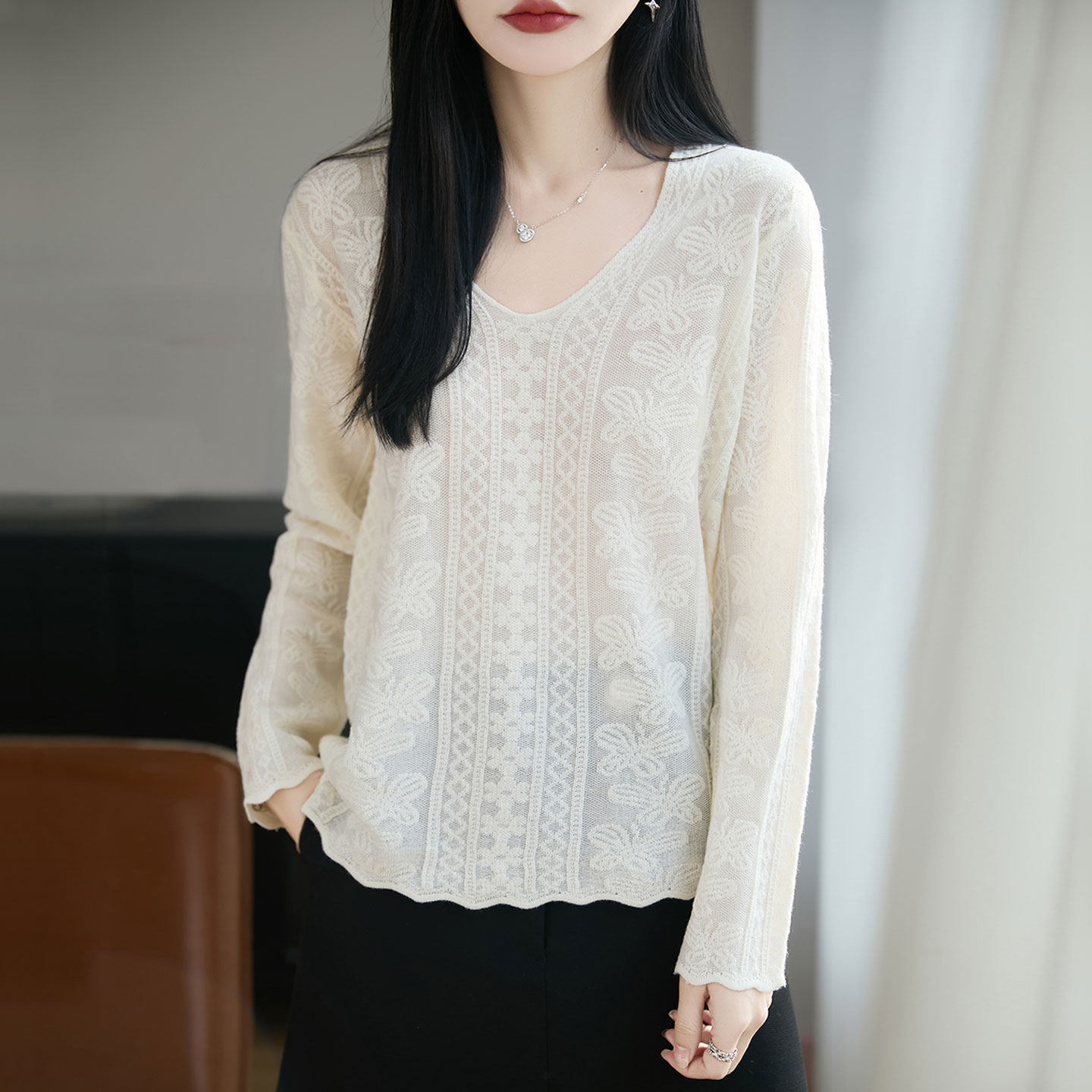 V领羊毛衫针织女士毛衣