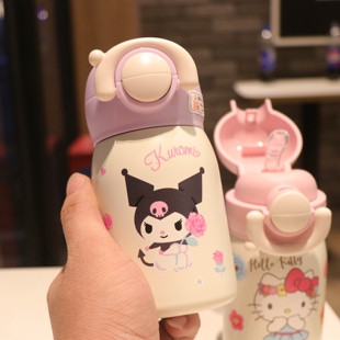 库洛米迷你保温杯小巧便携女孩儿童学生上学专用双饮吸管水杯女生
