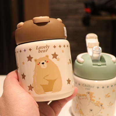 316不锈钢保温水杯带吸管学生女