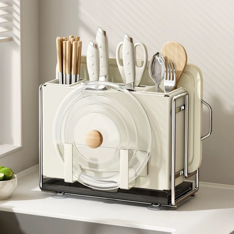 ins奶油风刀架置物架多功能厨房筷子筒砧板架锅盖架一体收纳架子,厨房/烹饪用具,刀架,淘宝优惠券,粉丝福利购,淘宝优惠卷
