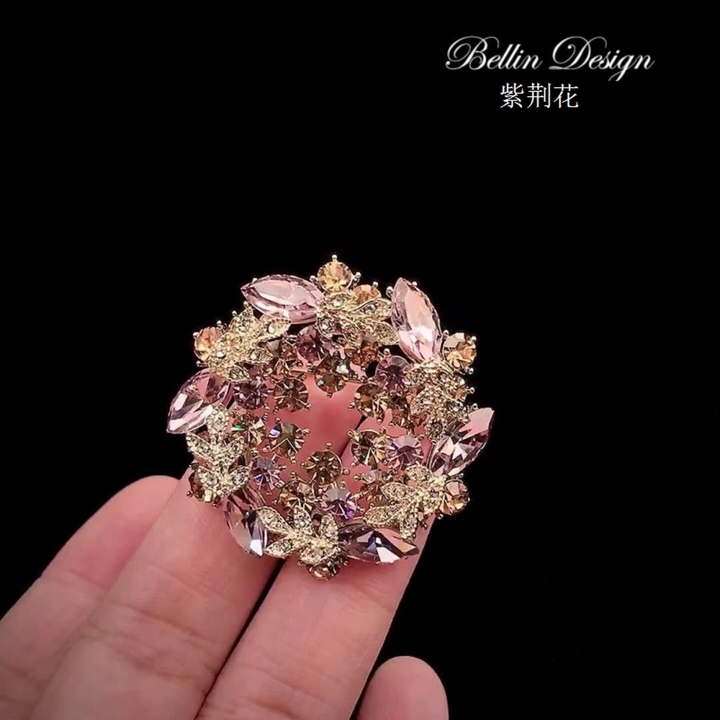 胸针简约大气紫荆花宝石花环重工胸针女高端小众西装大衣配饰