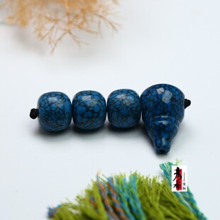 湖北天然绿松石高瓷乌兰花文玩三通全套金刚星月配饰顶腰珠佛头