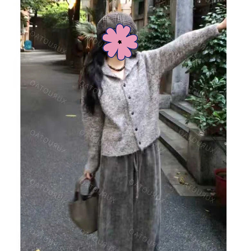 彩点纱混纺羊毛针织开衫慵懒风女