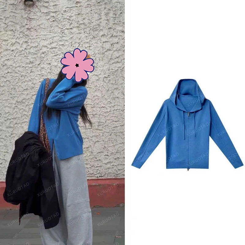 克莱因蓝色拉链毛衣女秋冬慵懒风