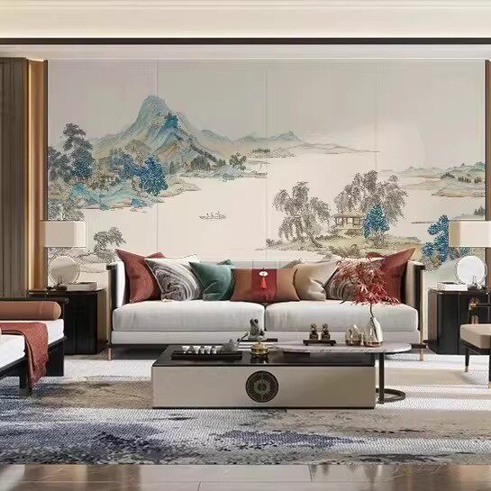 超浮雕碳晶护墙板定制新中式客厅背景墙餐厅卧室装饰墙板山水茶室