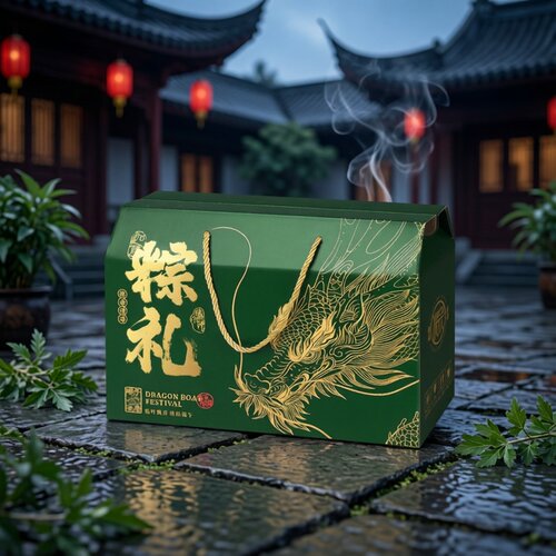 端午礼品包装盒高档手提礼盒绿色金龙纹传统端阳粽子礼盒节日礼品