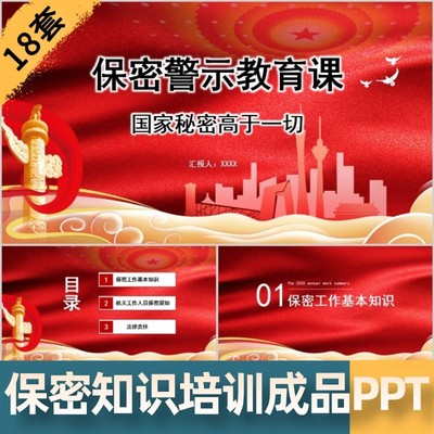 保密知识PPT模板企业机密商业秘密电脑网络保密教育培训成品课件