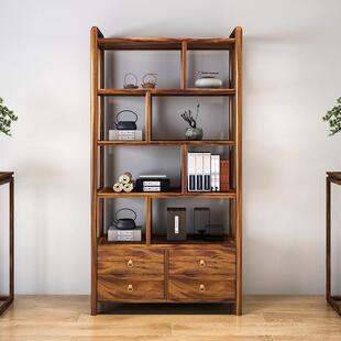 实木博古架新中式胡桃木原木收纳架小型古董茶叶摆件落地置物架