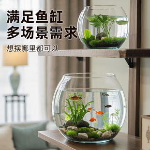 圆形鱼缸小型家用桌面金鱼缸斗鱼生态缸水草造景缸透明懒人水族箱