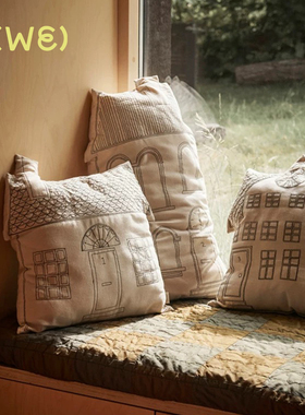 丹麦Fermliving Abode系列100%有机棉房子图案抱枕靠枕靠垫储物袋