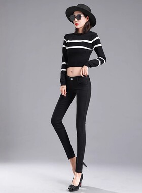 低腰小个子九分女装牛仔裤潮流百搭露脐显瘦紧身小脚铅笔裤韩版裤