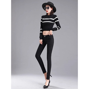 韩版 低腰小个子九分女装 牛仔裤 潮流百搭露脐显瘦紧身小脚铅笔裤 裤