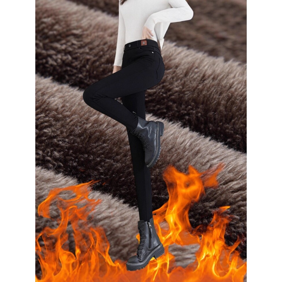 冬季加绒加厚高腰保暖女装牛仔小脚铅笔裤修身显瘦弹力百搭大码女