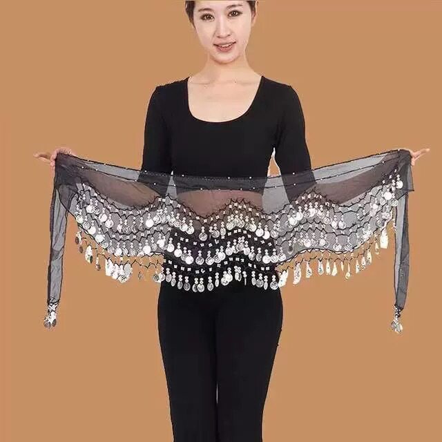 肚皮舞128币腰链银币亮片练习臀巾舞蹈服节日印度舞表演腰巾腰带