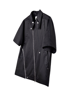 「OCEANBACCA」SS22  异形双层领 多拉链解构分割宽松短袖衬衫