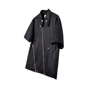 「OCEANBACCA」SS22 异形双层领 多拉链解构分割宽松短袖衬衫