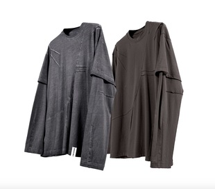 「OCEANBACCA」AW23/vol.1 假两件 脏染建筑弧形切割外置省位长袖