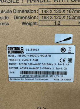 CT尼得科0.75KW变频器，型号NE200-4T0007G