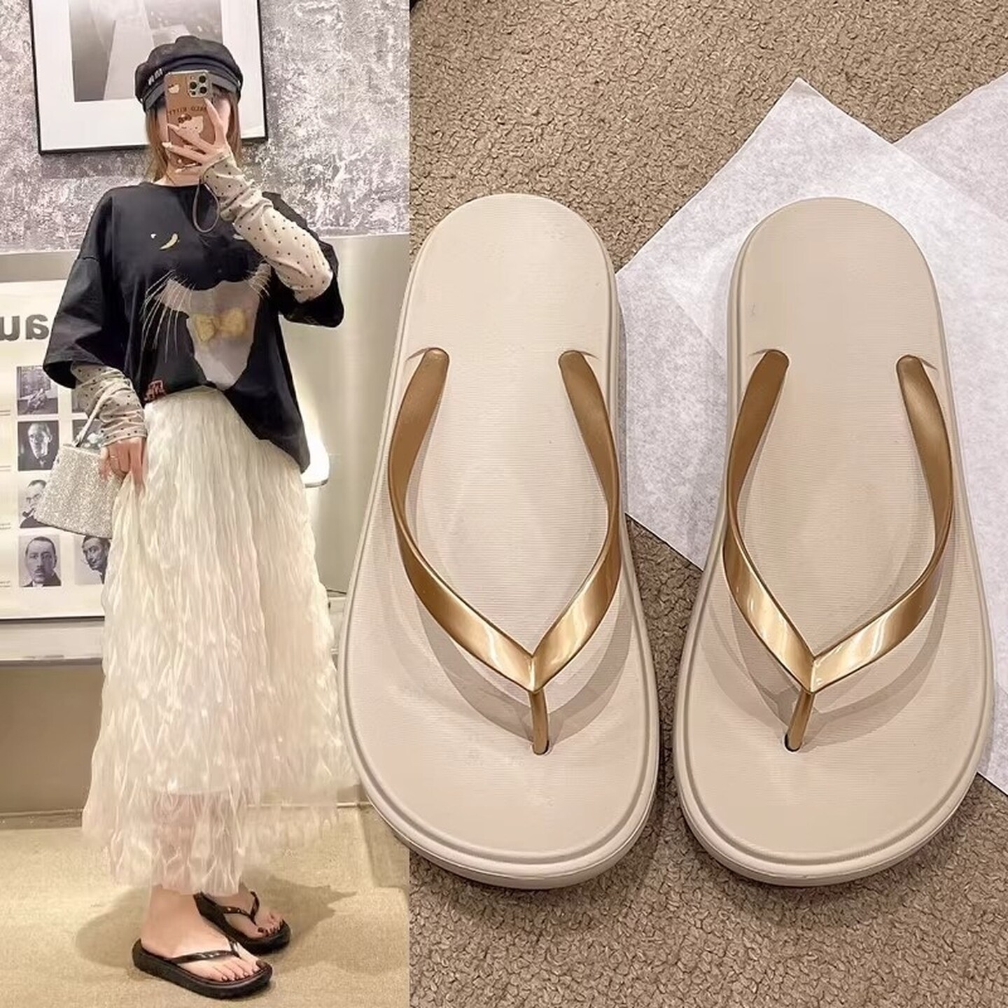 绝美Y型人字拖鞋女夏外穿厚底海边沙滩增高舒适夹脚防滑eva凉拖