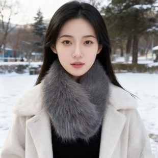 磁吸扣围巾围脖冬季女士仿毛保暖双面毛绒狐狸毛保暖百搭毛领子