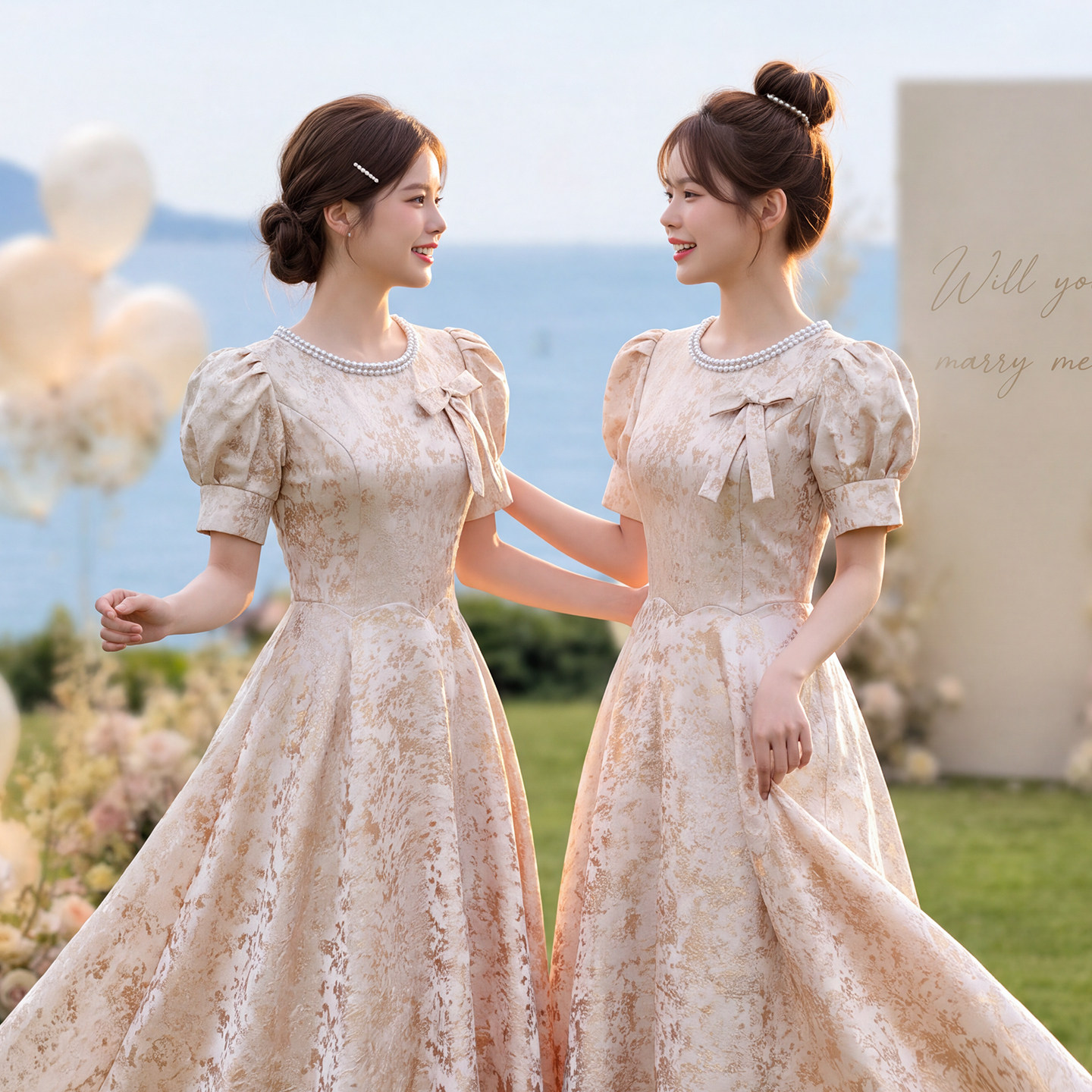 伴娘服女平时可穿香槟色绝美礼服图片