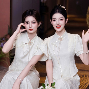 新中式伴娘服女2025冬季高级感旗袍礼服大码胖mm平时可穿姐妹团裙