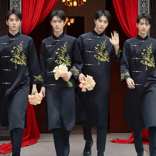 伴郎服中式兄弟装搞笑中国风结婚礼服男士唐装大褂旗袍兄弟团套装