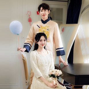 香槟色长袖 中式 搞笑中国风兄弟团装 男士 姐妹裙 伴郎伴娘服2026新款