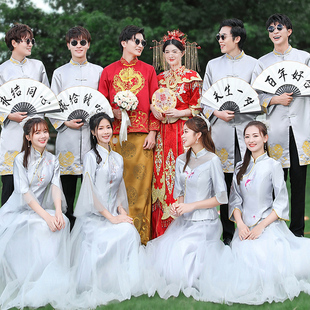 结婚礼服中国风显瘦旗袍兄弟团 新款 伴娘伴郎服姐妹裙2024夏季 中式