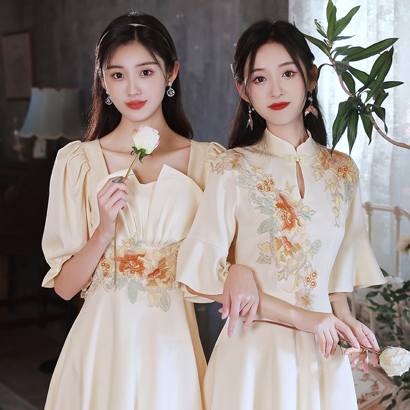 中式伴娘服夏季新款姐妹团装礼服小个子平时可穿中国风旗袍伴娘裙