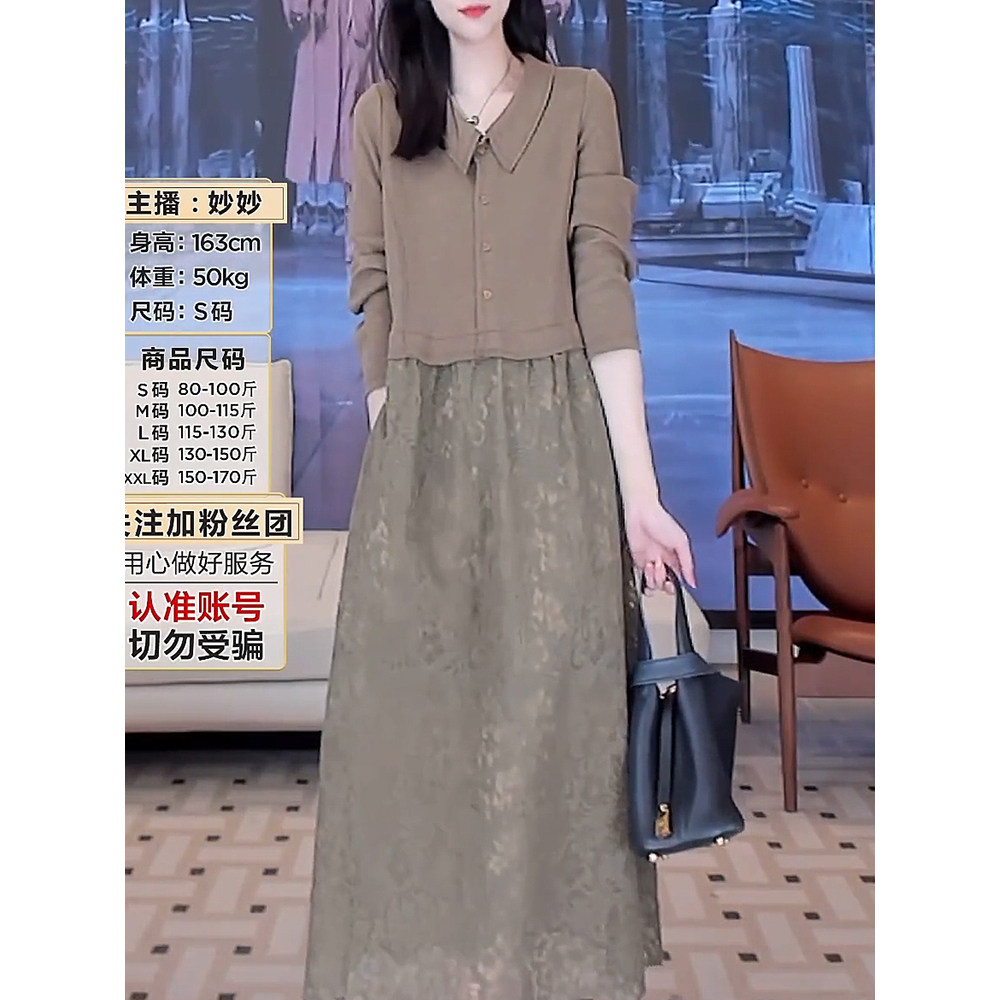 水溶蕾丝假两件连衣裙2024春连衣裙