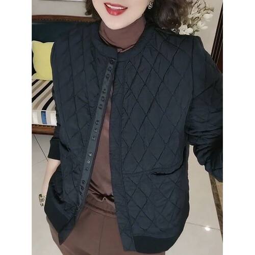 洋气百搭纯色菱格棉服外套女2024春装新款时尚简约休闲宽松棉衣