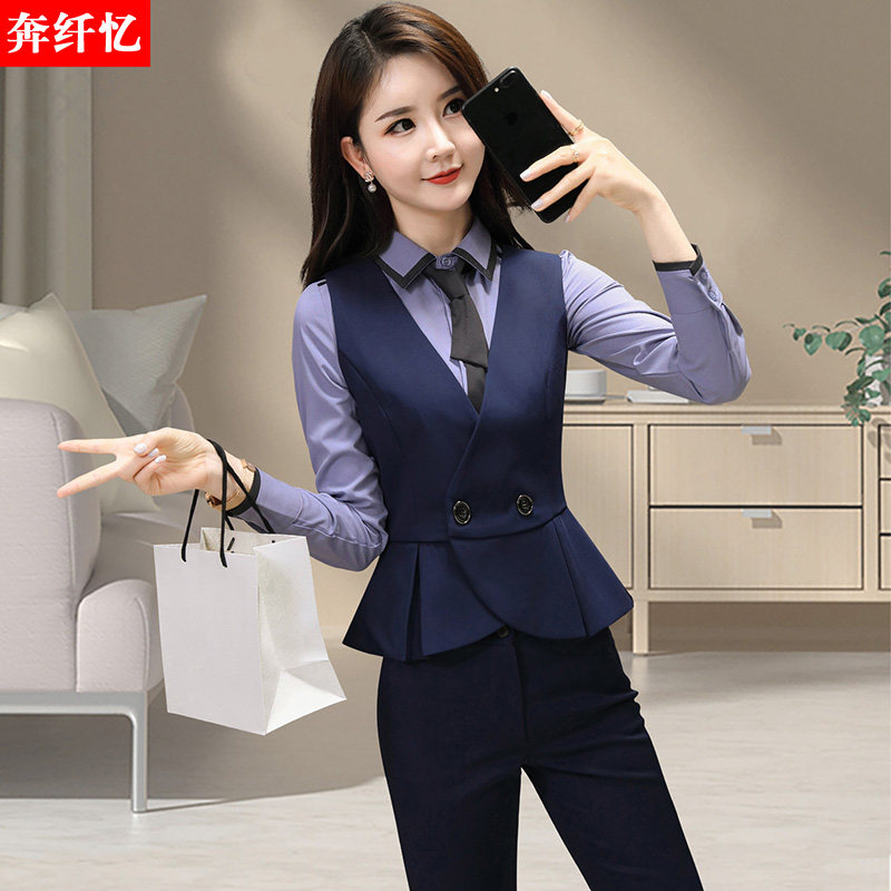 西装女士马甲套装新款春秋背心工作服时尚坎肩女修身短款马夹工装