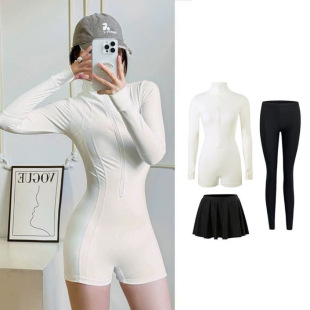 尾波冲浪高领泳衣女长袖长裤专业防晒UPF50+连体速干潜水服水母