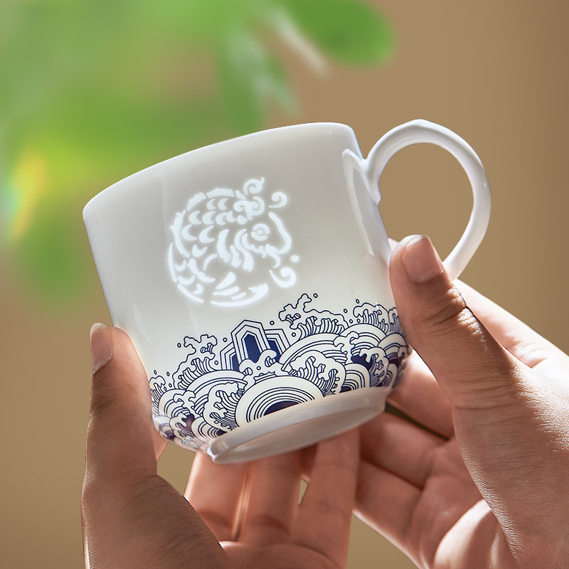 景德镇茶杯茶水分离陶瓷茶具办公过滤马克杯青花玲珑会议室泡茶杯
