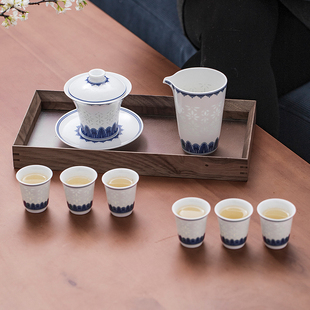 玉柏祯泰景德镇玲珑陶瓷茶具套装家用青花玲珑瓷工夫茶具送礼礼盒