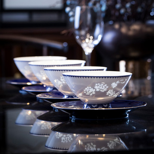 景德镇玉柏玲珑瓷家用纯白饭碗高颜值轻奢陶瓷碗中式青花餐具碗碟