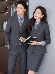 灰色西装套装男女同款售楼部酒店经理气质工作服职业正装西服外套