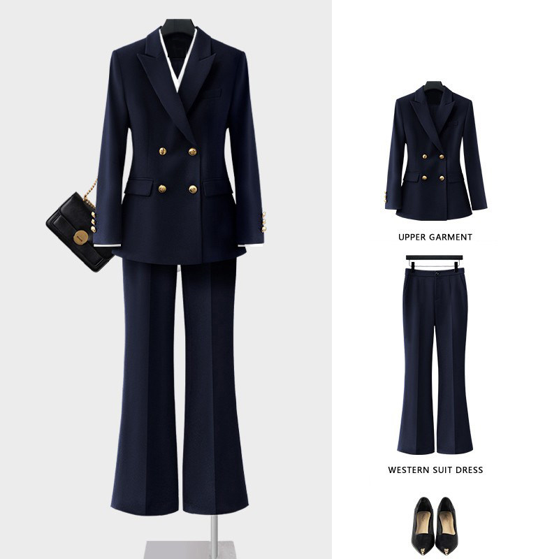藏青色西装套装女士大学生职业正装高级感气质小个子面试西服外套