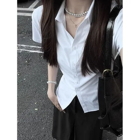 掐腰女小个子衬衫收腰夏季2025年法式短袖新款衬衣白色职业jk上衣