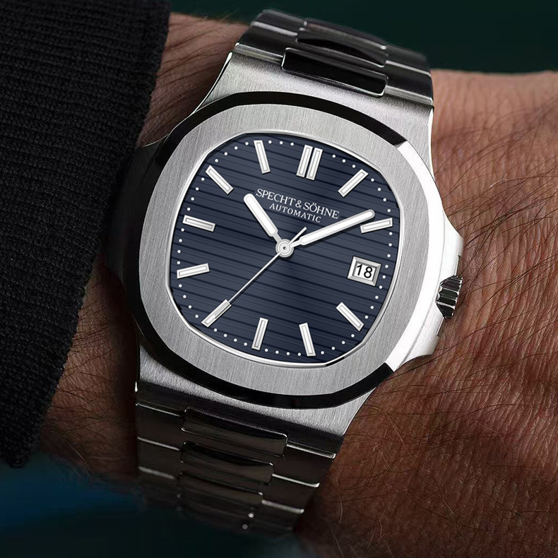 新款40MM鹦鹉螺钢王全自动机械表钢带奢华商务高端防水夜光男表