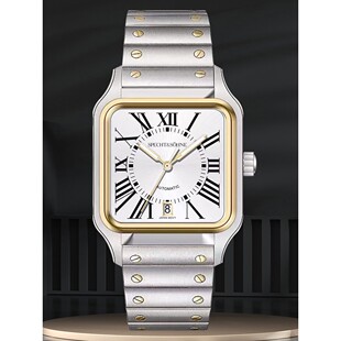 玫瑰金手表男士机械表日历防水精钢高端奢华经典复古山度士男表