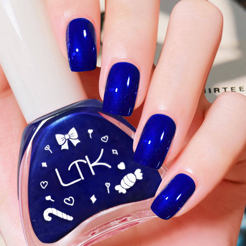 蓝色指甲油珠光宝蓝亮晶晶细闪不可撕拉持久不掉免烤快干2024秋冬