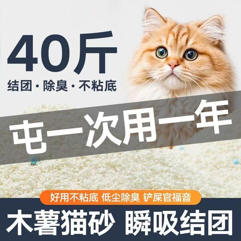 纯木薯猫砂除臭强近无尘不沾底超省砂结团原味植物砂20斤40斤正品