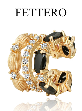 FETTERO金色黑锆拉丝珠耳夹重工无耳洞耳环高级感轻奢耳饰品礼物