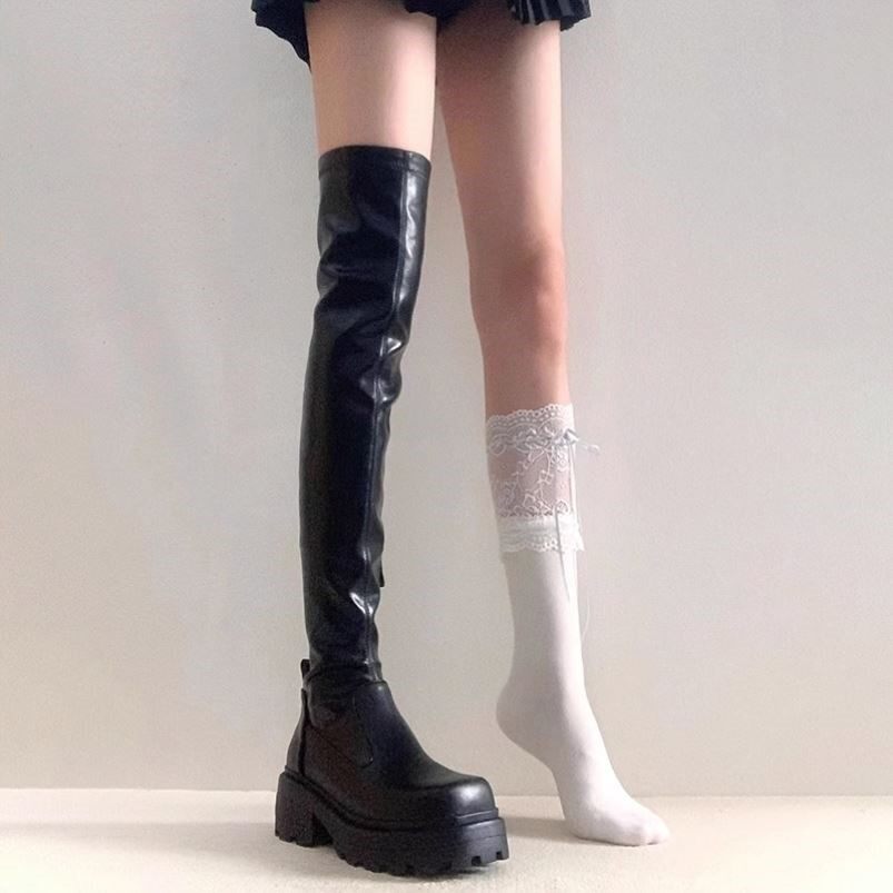 马丁靴女长筒靴2023新款秋季瘦瘦过膝中筒高筒骑士靴小个子长靴子