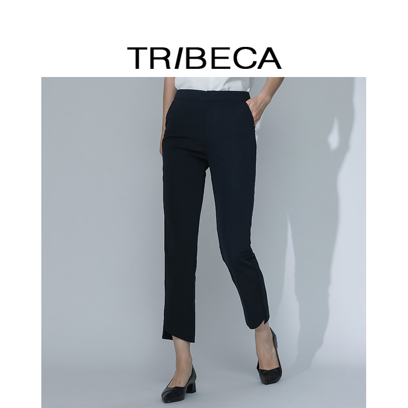 翠贝卡通勤高腰九分裤