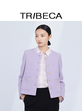 TRIBECA/翠贝卡2024秋新款商场同款紫色复古法式短款小香风外套